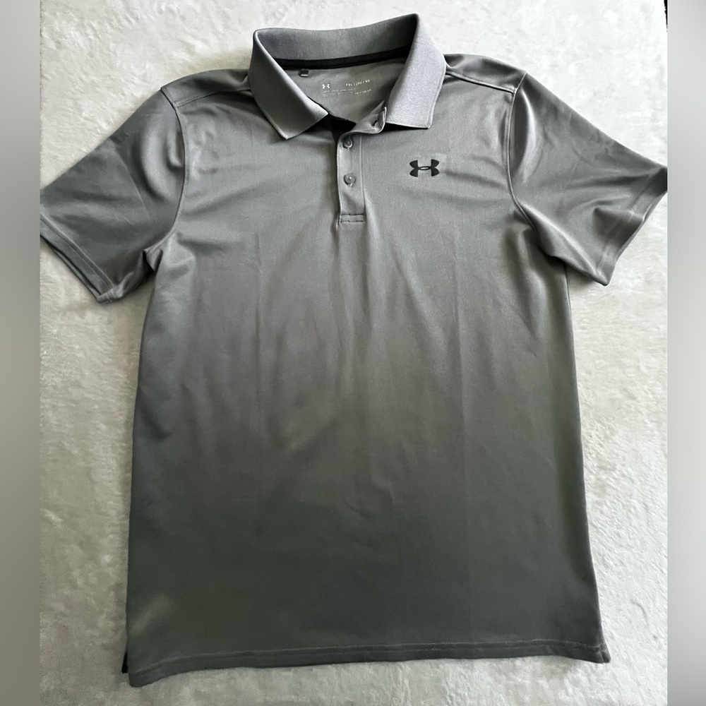 Under Armour Gray Loose Heatgear Polo Shirt, Youth XL